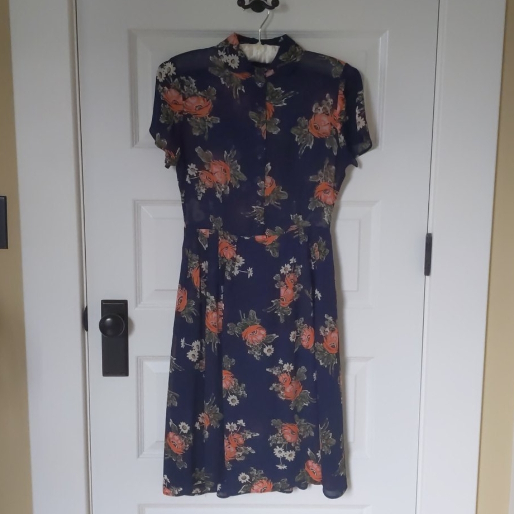 Reformation shirt dress navy floral